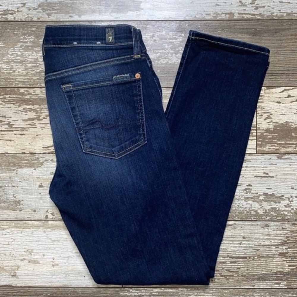 7 For All Mankind Josefina Boyfriend Skinny Bootcut Mid Rise Dark Wash Sz 25